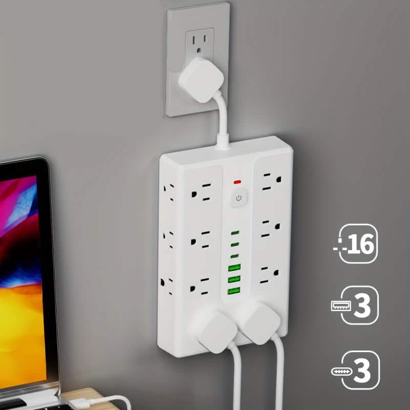 22 - in - 1 Multi - Functional Power Strip – 16 Sockets, 3 USB - A & 3 USB - C - Big Mike Buys