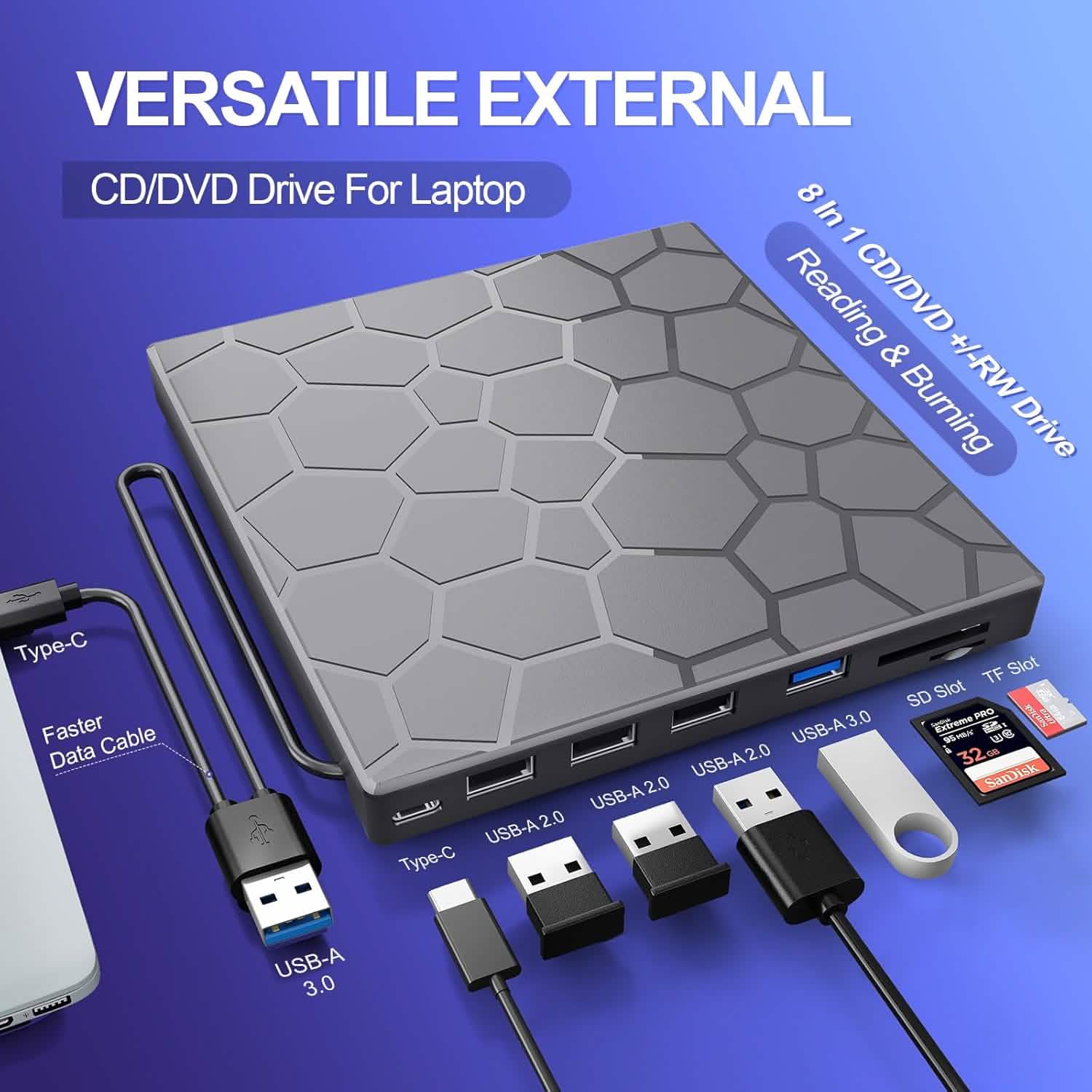 High - Speed USB 3.0 External CD/DVD Drive with Burner – Plug & Play, Windows & Mac Compatible - Big Mike Buys