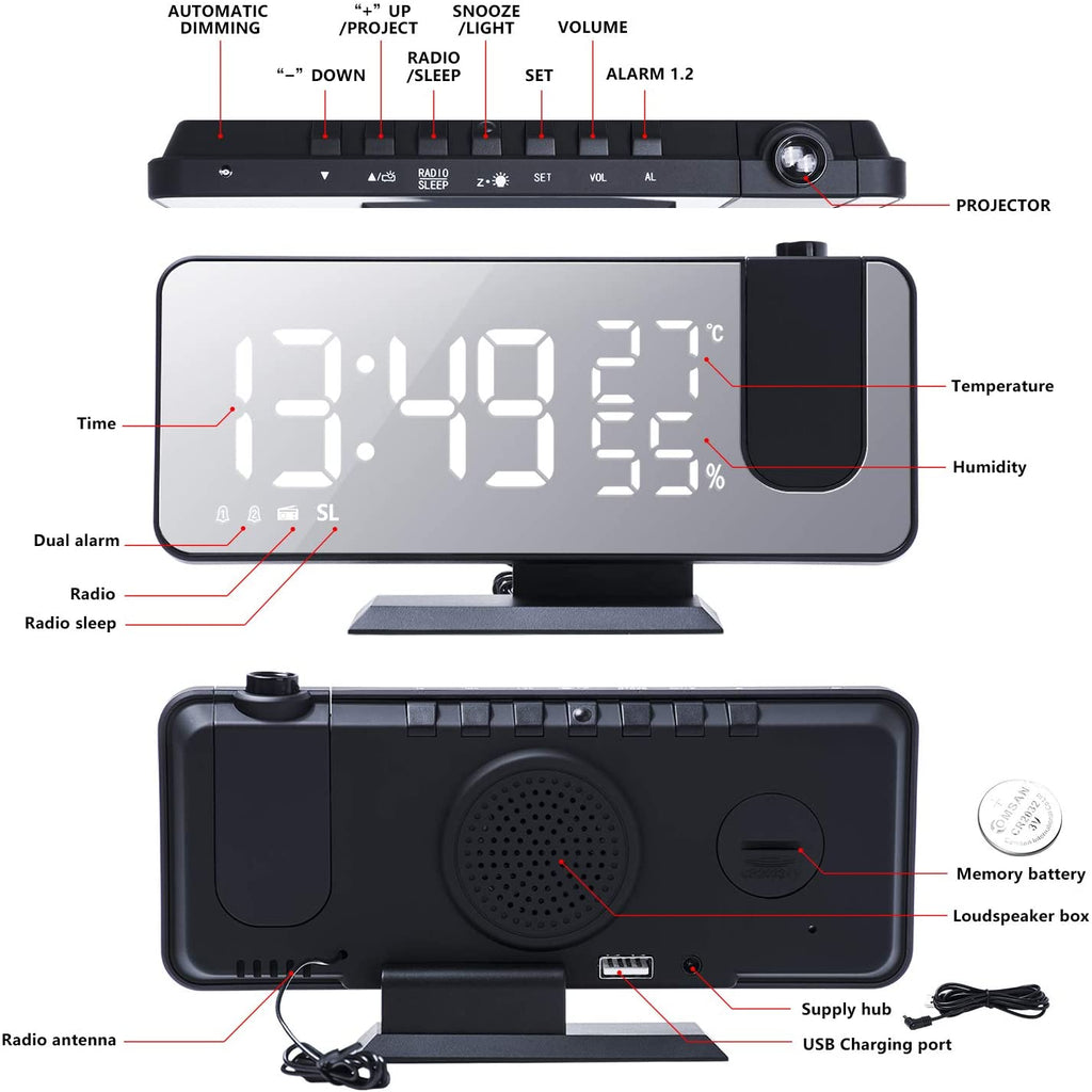 LED Projection Digital Alarm Clock Phone Charger - Big Mike Buys