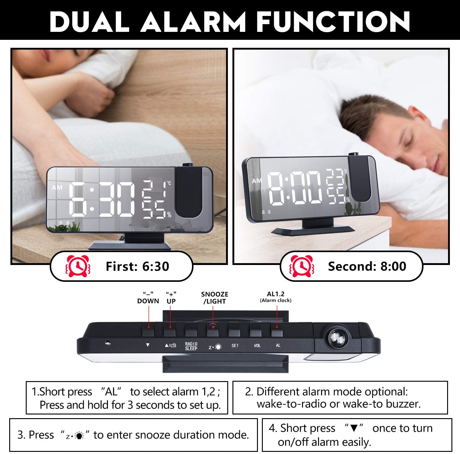 LED Projection Digital Alarm Clock Phone Charger - Big Mike Buys