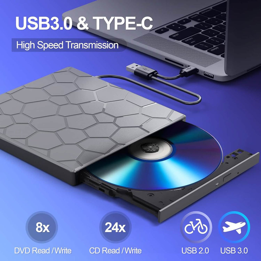 High - Speed USB 3.0 External CD/DVD Drive with Burner – Plug & Play, Windows & Mac Compatible - Big Mike Buys