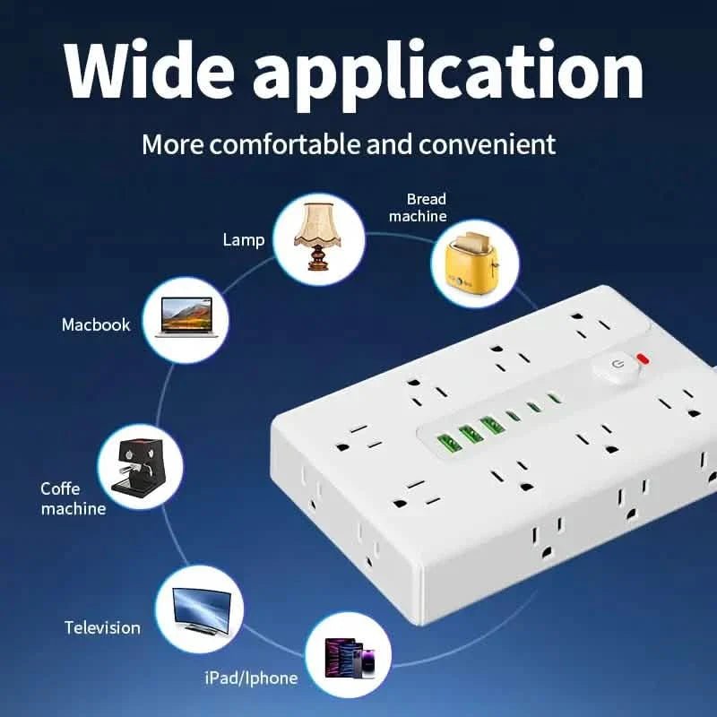 22 - in - 1 Multi - Functional Power Strip – 16 Sockets, 3 USB - A & 3 USB - C - Big Mike Buys