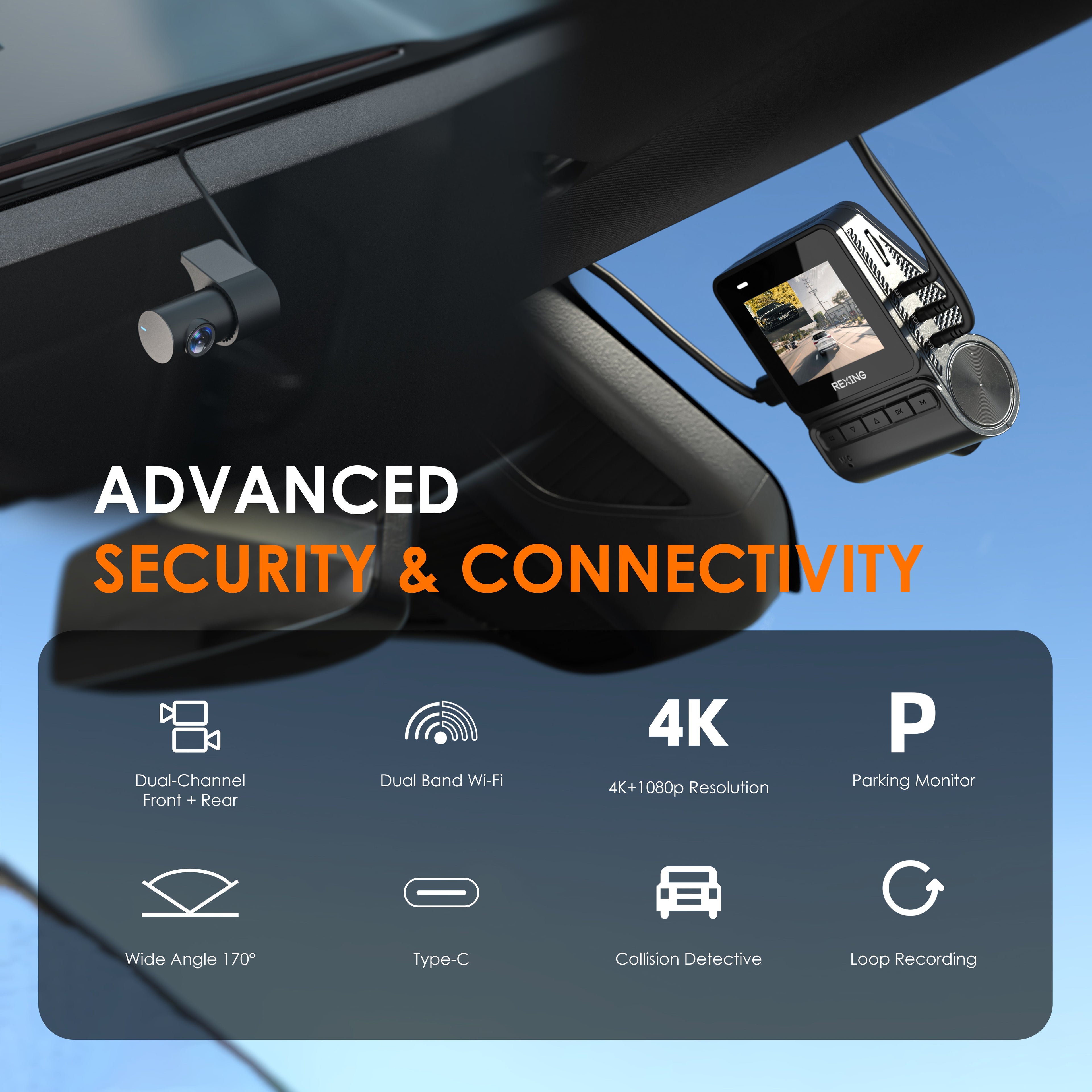 Rexing - V1P Flex X4 4K WiFi Dual Dash Cam - Black - Big Mike Buys