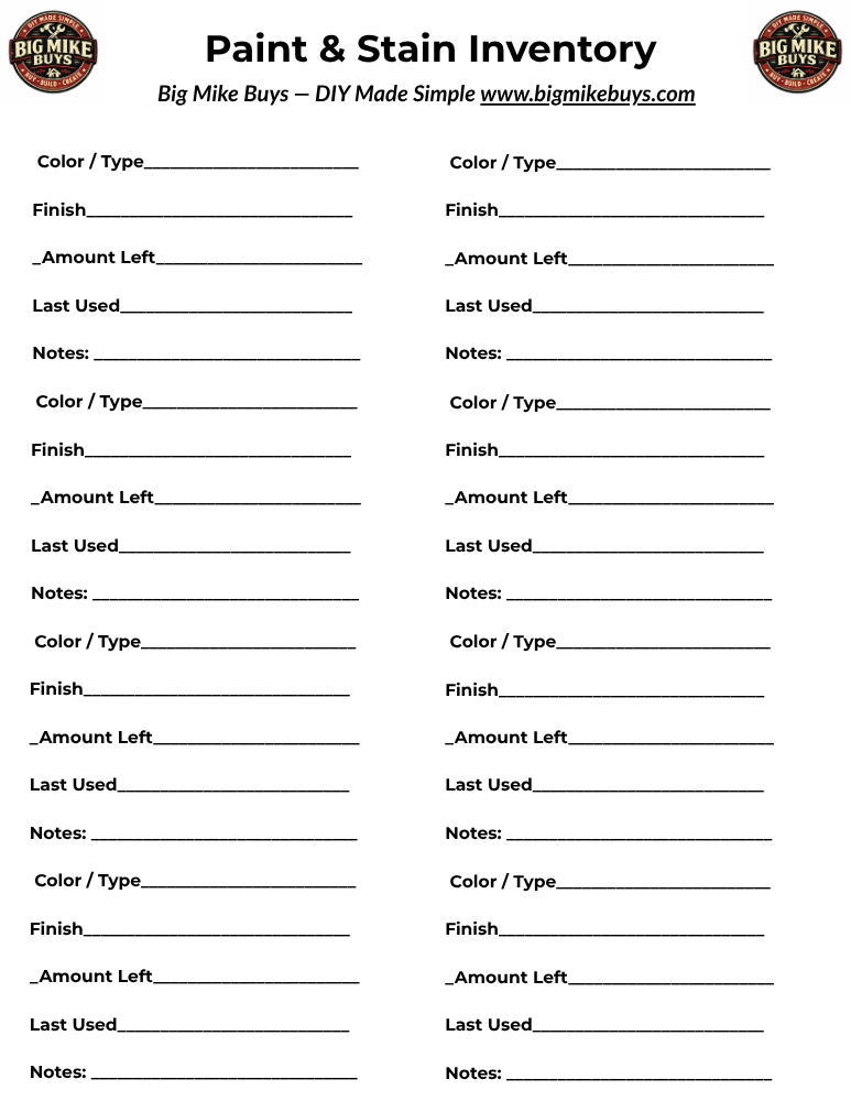 Paint & Stain Inventory [1 sheet]
