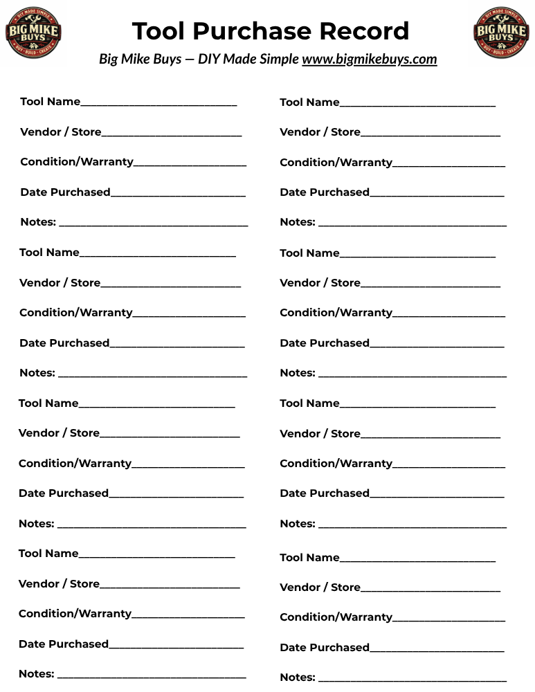 Tool Purchase Record [1 sheet]