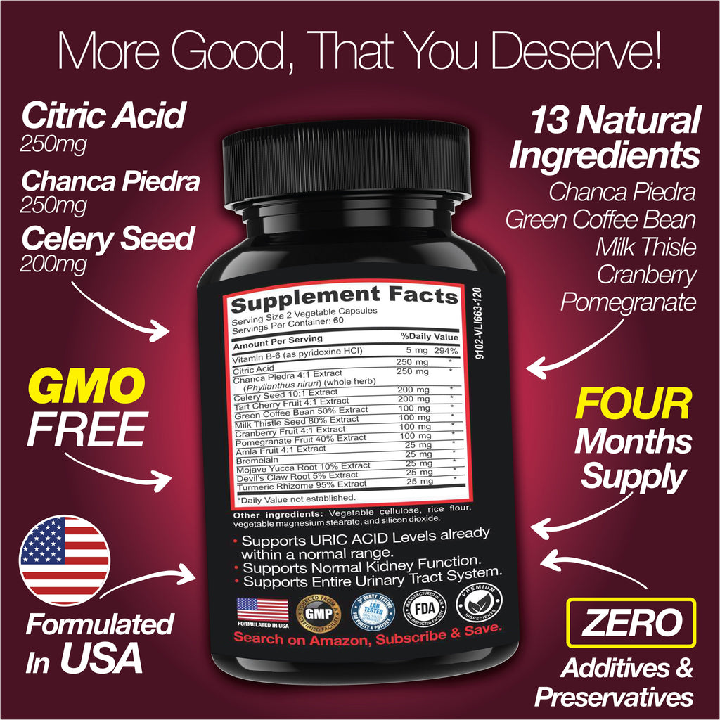 Uric Acid Support - 120 Capsules - Supports Kidney Cleanse Detox & Repair, Gallbladder & Urinary Tract Issues - Big Mike Buys