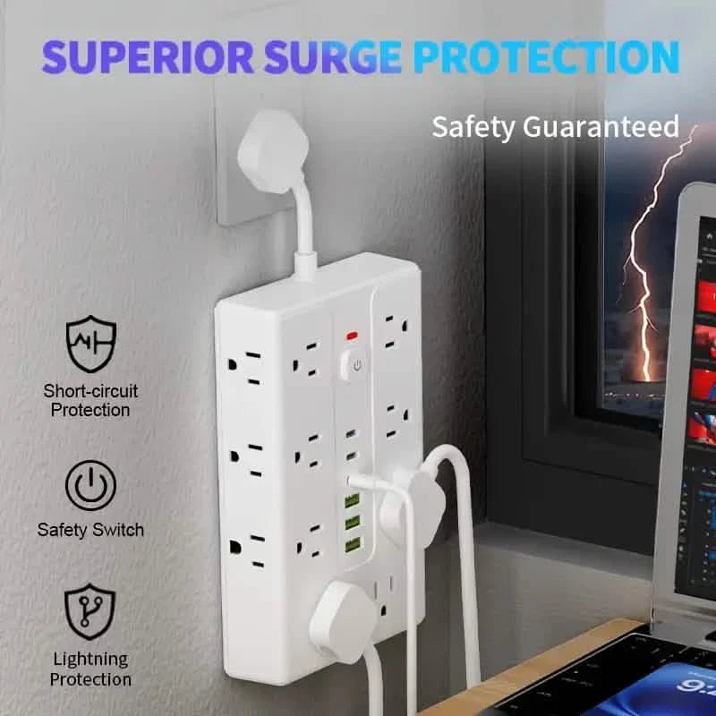 22 - in - 1 Multi - Functional Power Strip – 16 Sockets, 3 USB - A & 3 USB - C - Big Mike Buys